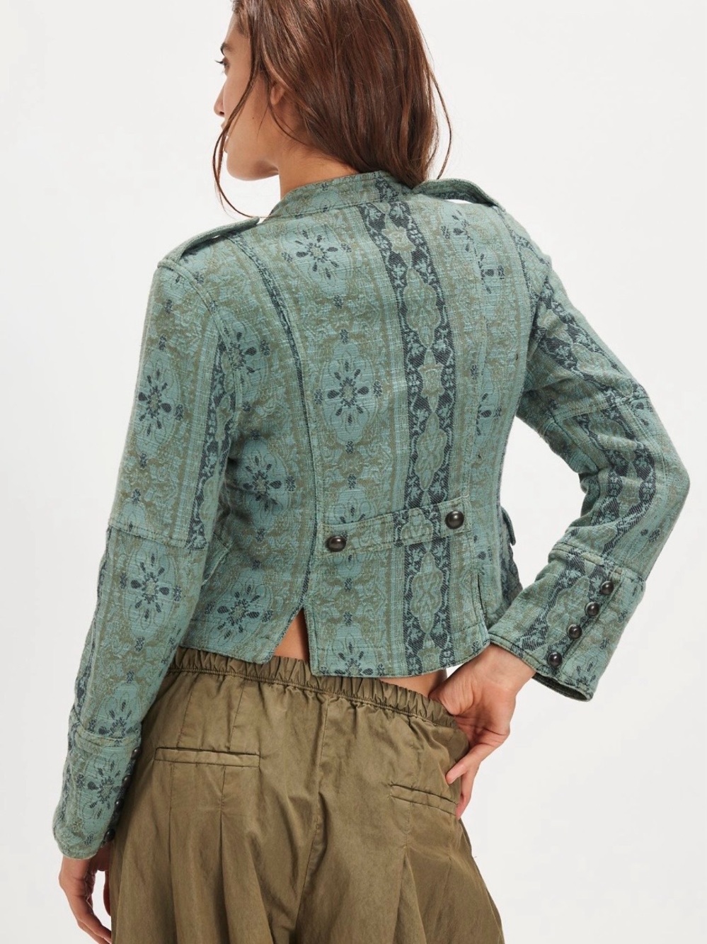 Free People Lotty Jacquard Band Jacket Like New. Steel Sea. Medium - Picture 7 of 13